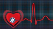 Heart symbol and stethoscope with normal ECG line